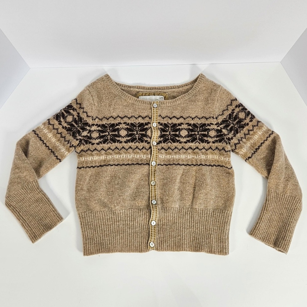 Abercrombie & Fitch Tan Wool Cashmere Fair Isle Button Cardigan Sweater Medium
